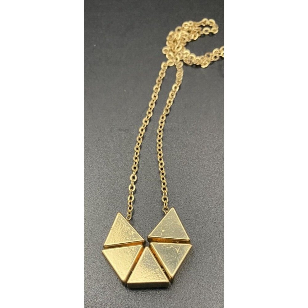 Reversible Necklace Five Floating Triangle Yellow Gold Tone 27 + 2" Geometric - Picture 4 of 5
